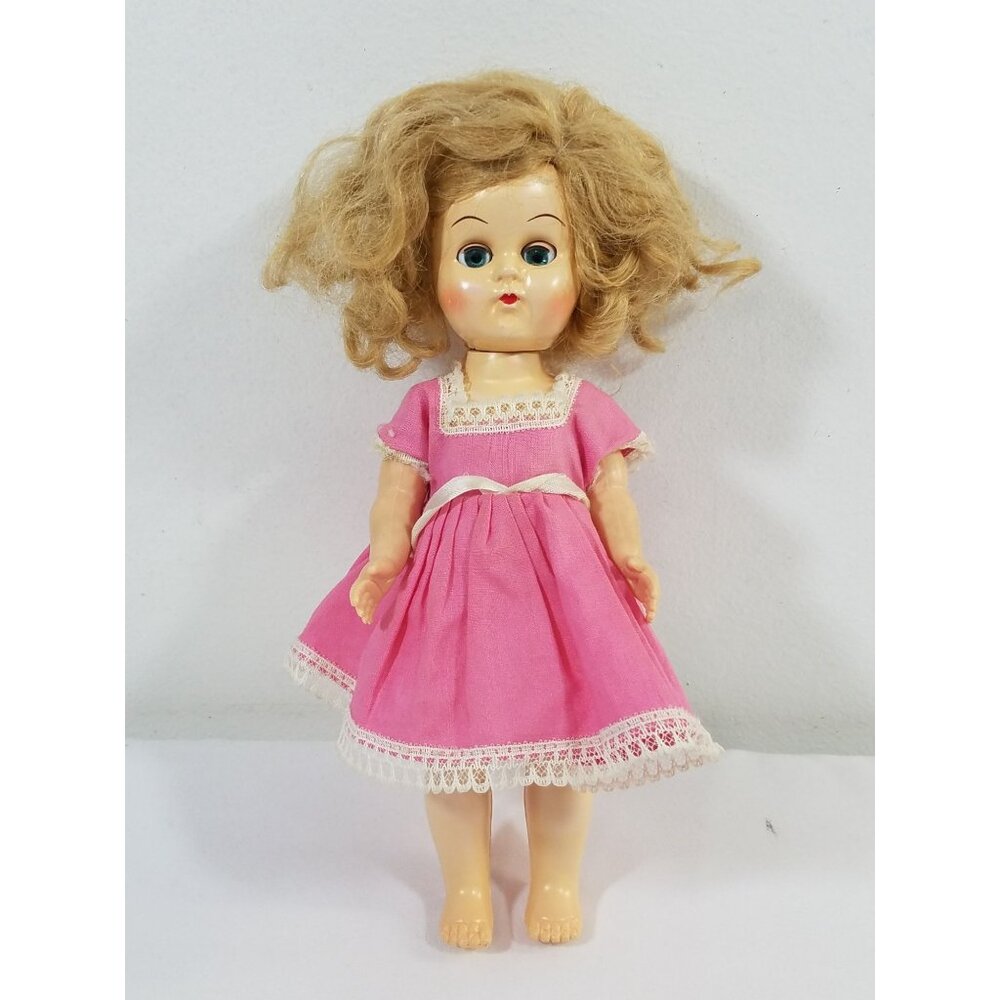 Pam Doll Walking Doll 9" Blonde Original Dress Head Turns as Legs Move Vtg 1050s